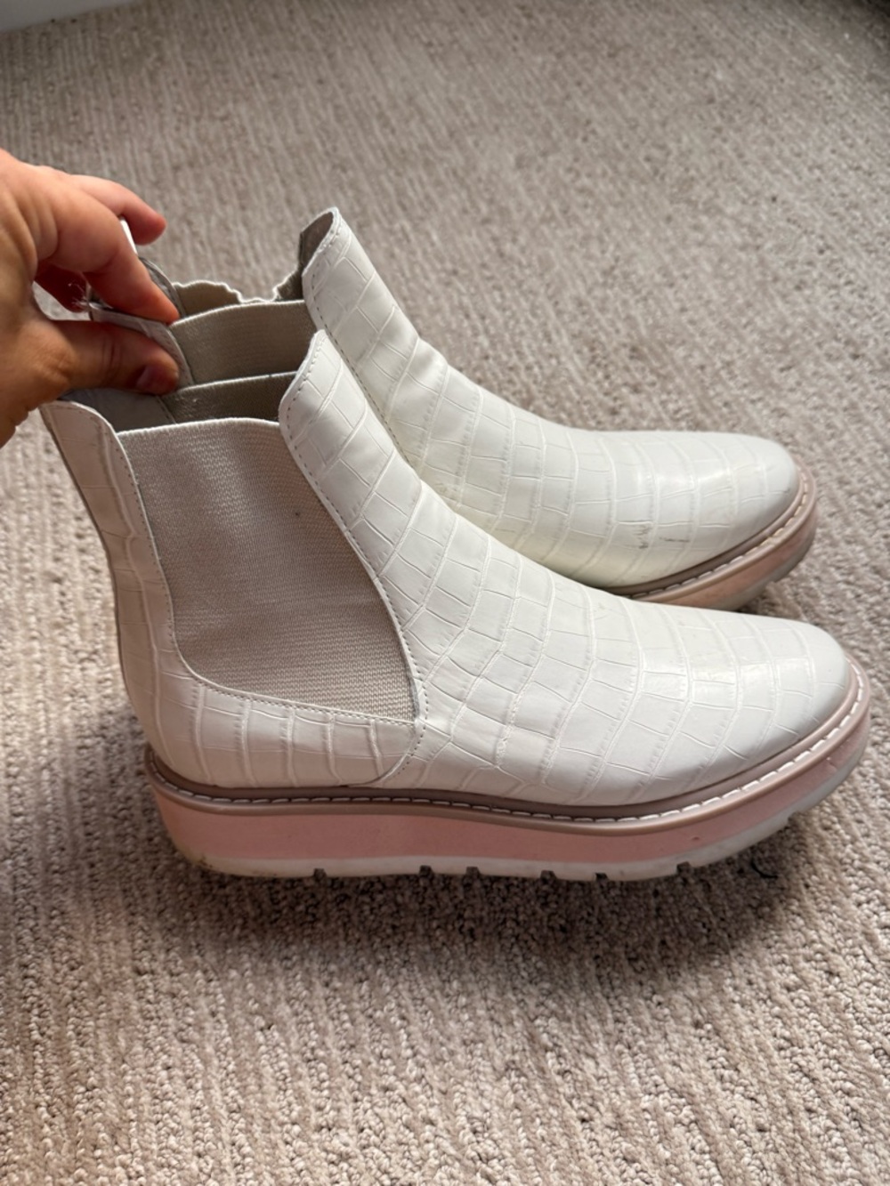 Dolce Vita White Croc-Embossed Chelsea Boots with Platform